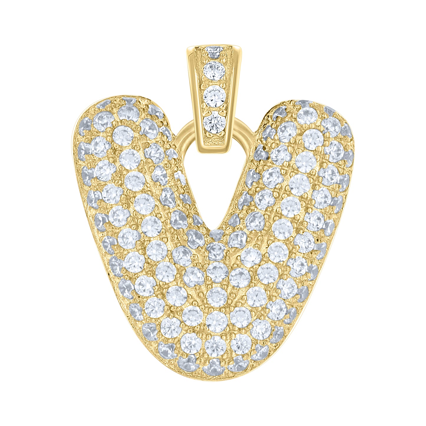 10K Yellow Gold Unisex Cubic-Zirconia Bubble Initial Letter Charm Pendant