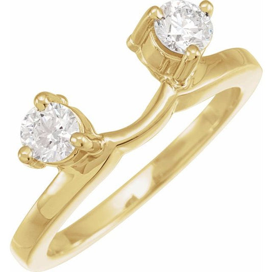 14K Yellow Gold Round 4.1 Mm Polished 1/2 Ctw Natural Diamond Ring Guard, Size 6