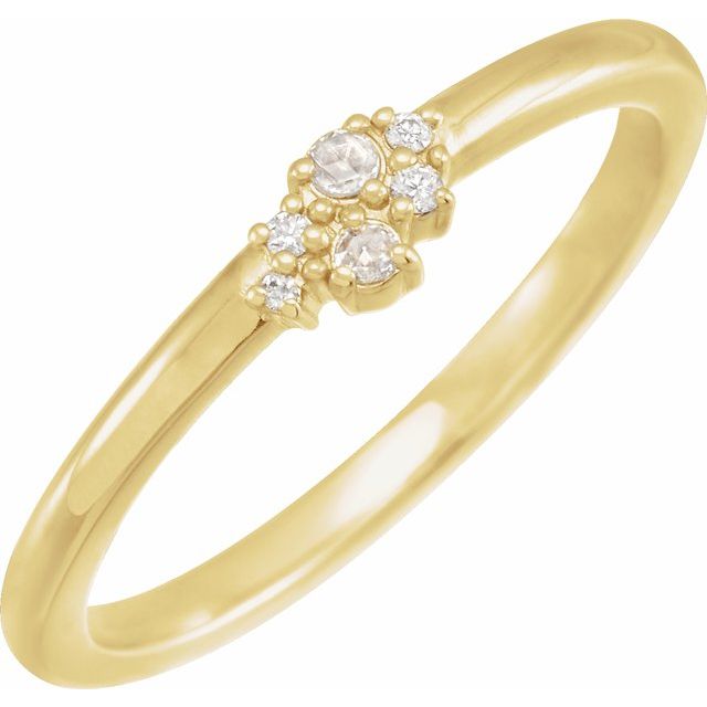 14K Yellow Gold Round Polished .04 Ctw Natural Diamond Rose-Cut And Faceted Cluster Stackable Ring, Size 7