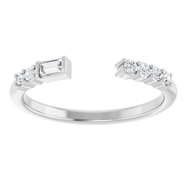 14K White Gold Emerald Si2-Si3, Ghi Polished 1/6 Ctw Natural Diamond Matching Band, Size 7