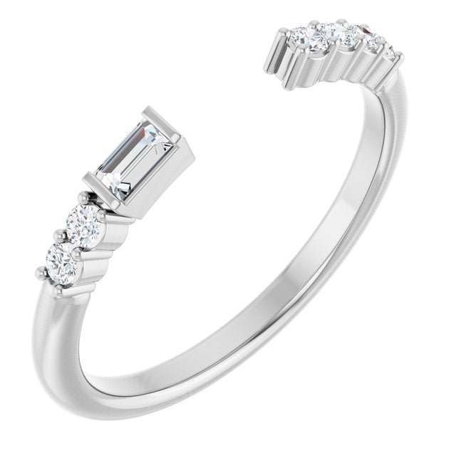 14K White Gold Emerald Si2-Si3, Ghi Polished 1/6 Ctw Natural Diamond Matching Band, Size 7