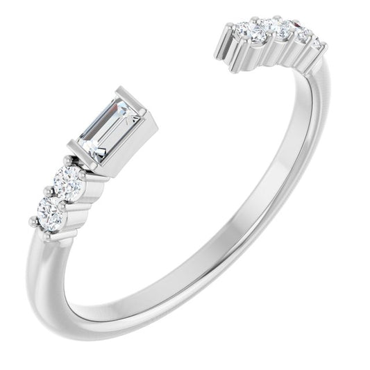 14K White Gold Emerald Si2-Si3, Ghi Polished 1/6 Ctw Natural Diamond Matching Band, Size 7