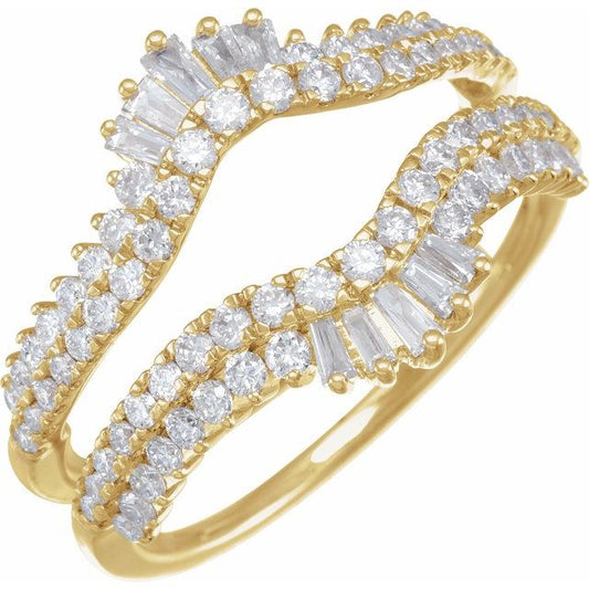 14K Yellow Gold Straight Baguette 2.8 X 1.4 Mm Polished 1 Ctw Natural Diamond Ring Guard, Size 7