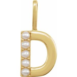 14K Yellow Gold Initial D Pearl 2 Mm Cultured White Freshwater Pearl Initial Pendant