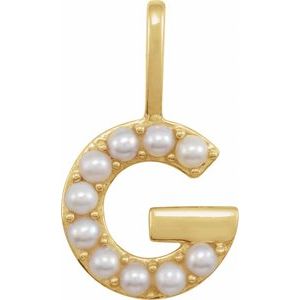 14K Yellow Gold Initial G Pearl 2 Mm Cultured White Freshwater Pearl Initial Pendant