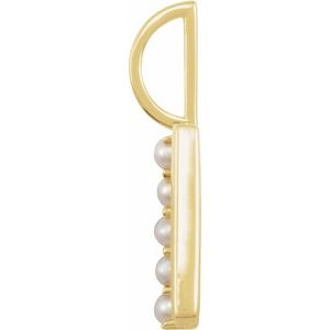 14K Yellow Gold Initial B Pearl 2 Mm Cultured White Freshwater Pearl Initial Pendant