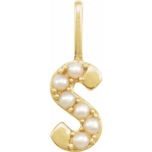 14K Yellow Gold Initial S Pearl 2 Mm Cultured White Freshwater Pearl Initial Pendant