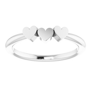 14K White Gold 3-Heart Family Engravable Ring Size 7