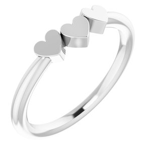 14K White Gold 3-Heart Family Engravable Ring Size 7