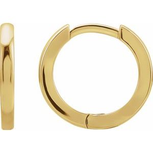 14K Yellow Or White Or Rose Gold Or Sterling Silver Each Hinged Polished Hoop Earring, Length 15 Mm, Thickness 1.65 Mm