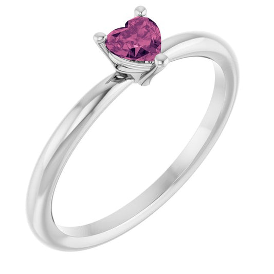 14K Yellow Gold Or Sterling Silver Heart 4 X 4 Mm Polished Natural Pink Tourmaline Solitaire Ring, Size 7