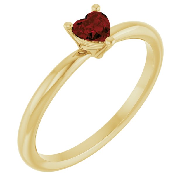 14K Yellow Gold Or Sterling Silver Heart 4 X 4 Mm Polished Natural Mozambique Garnet Solitaire Ring, Size 7