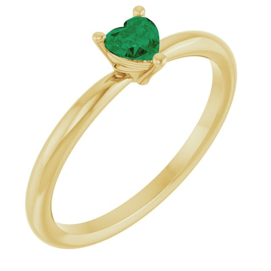 14K Yellow Gold Heart 4 X 4 Mm Polished Lab-Grown Emerald Solitaire Ring, Size 7