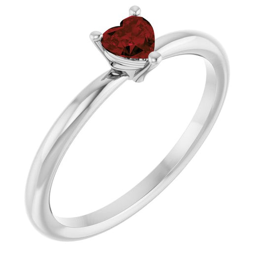 14K Yellow Gold Or Sterling Silver Heart 4 X 4 Mm Polished Natural Mozambique Garnet Solitaire Ring, Size 7