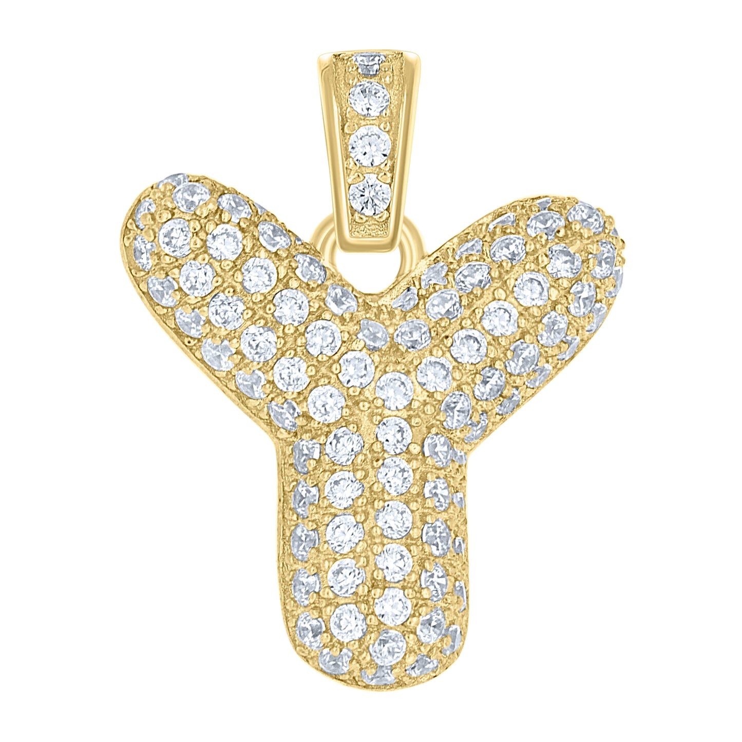 10K Yellow Gold Unisex Cubic-Zirconia Bubble Initial Letter Charm Pendant