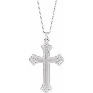14K White Gold 33 X 22 Mm 18 In Polished Cross Necklace