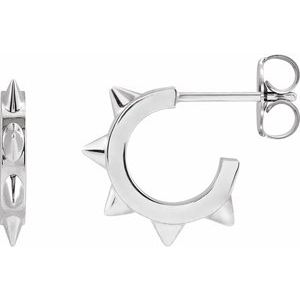 Sterling Silver 13.43 X 13.43 Mm Pair Friction Backs Included Polished Spike Hoop Earrings