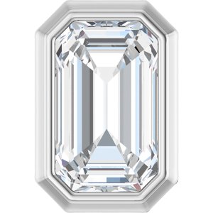 14K White Gold Emerald 4 X 3Mm Ghi Si2-Si3 1/4 Ct Natural Diamond Solitaire Bezel-Set Pendant Slide