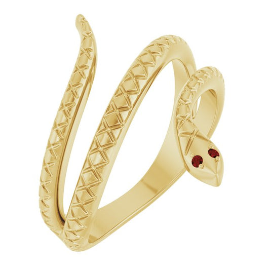14K Yellow Gold Or Sterling Silver Round 1 Mm Polished Natural Mozambique Garnet Snake Ring, Size 7