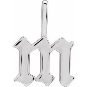 14K White Gold Initial M 11.15 X 10 Mm Polished Gothic Initial Charm Pendant