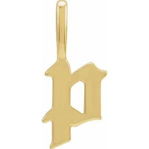 14K Yellow Gold Initial P 10 X 7.55 Mm Polished Gothic Initial Charm Pendant