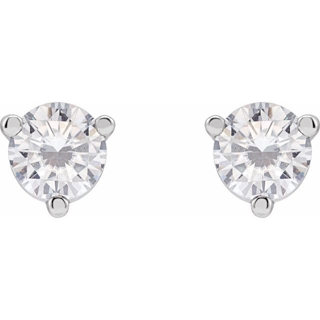 14K White Gold Round Friction Back Polished 3-Prong Lab-Grown Moissanite Basket-Style Earrings