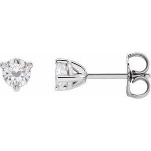 14K White Gold Round Shape 3 Mm 3-Prong Lab-Grown Moissanite Basket-Style Earrings