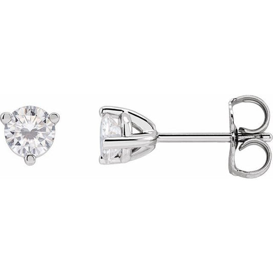 14K White Gold Round Friction Back Polished 3-Prong Lab-Grown Moissanite Basket-Style Earrings