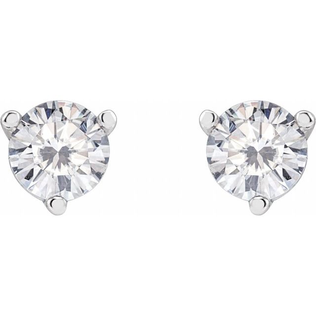 14K White Gold Round Friction Back Polished 3-Prong Lab-Grown Moissanite Basket-Style Earrings