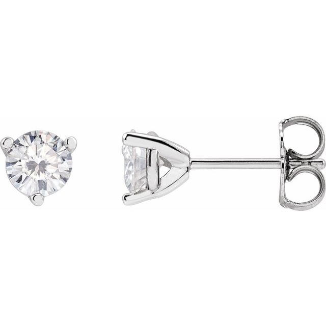 14K White Gold Round Friction Back Polished 3-Prong Lab-Grown Moissanite Basket-Style Earrings