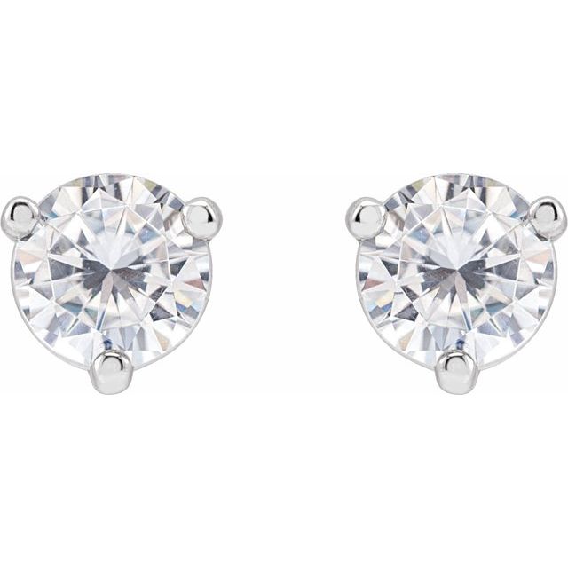 14K White Gold Round Friction Back Polished 3-Prong Lab-Grown Moissanite Basket-Style Earrings