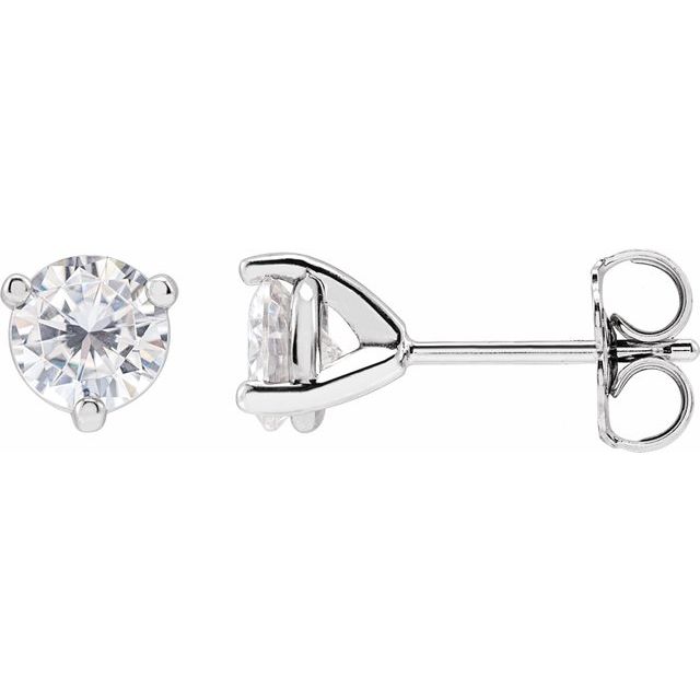 14K White Gold Round Friction Back Polished 3-Prong Lab-Grown Moissanite Basket-Style Earrings