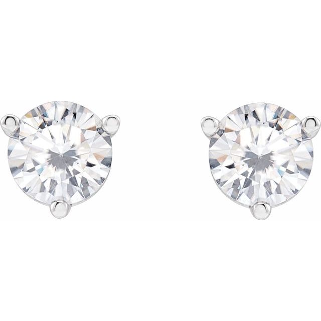 14K White Gold Round Friction Back Polished 3-Prong Lab-Grown Moissanite Basket-Style Earrings
