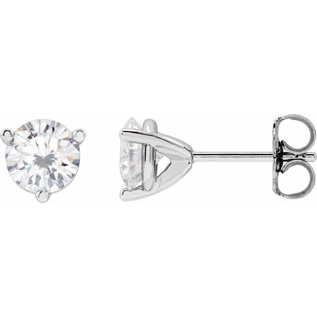14K White Gold Round Friction Back Polished 3-Prong Lab-Grown Moissanite Basket-Style Earrings