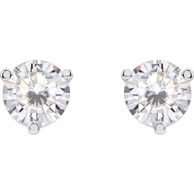 14K White Gold Round Friction Back Polished 3-Prong Lab-Grown Moissanite Basket-Style Earrings