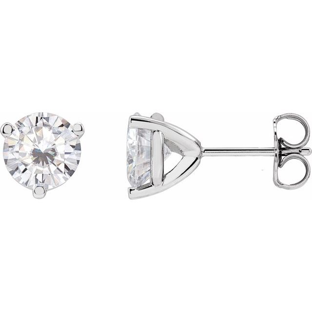 14K White Gold Round Friction Back Polished 3-Prong Lab-Grown Moissanite Basket-Style Earrings