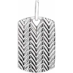 14K White Gold 24 X 16 Mm Polished Mens Chevron Patterned Dog Tag Pendant