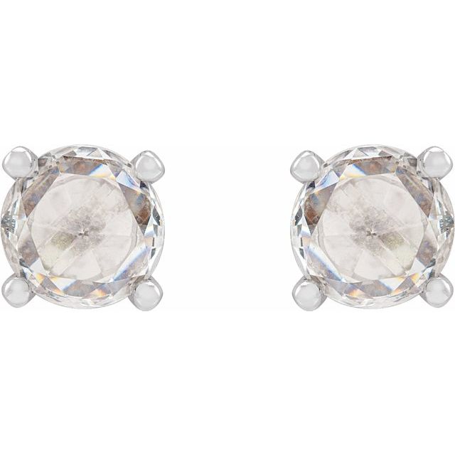 14K White Or Rose Gold 4 Mm Round Friction Back Polished 1/4 Ctw Rose-Cut Natural Diamond Basket Earrings
