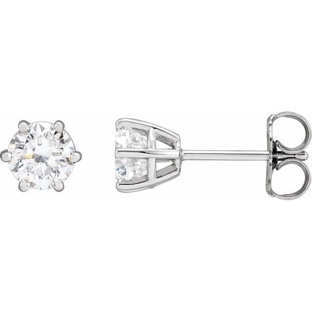 14K White Gold Round Pair 5Mm Si2-Si3, G-H Friction 6-Prong Polished 1 Ctw Natural Diamond 6-Prong Wire Basket Earrings