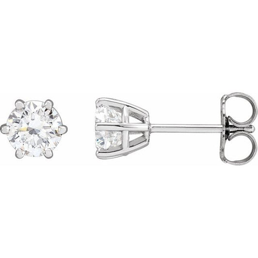 14K White Gold Round Pair 5Mm Si2-Si3, G-H Friction 6-Prong Polished 1 Ctw Natural Diamond 6-Prong Wire Basket Earrings