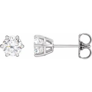 14K White Gold Round 5Mm Si1-Si2, Gh 1 Ctw Lab-Grown Diamond 6-Prong Wire Basket Friction Back Earrings