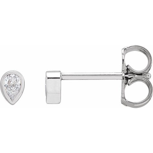 14K White Gold Pear 3 X 2 Mm Friction Backs .37 In Polished 1/10 Ctw Natural Diamond Micro Pear Bezel Earrings