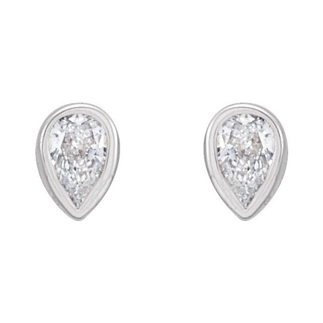 14K White Gold Pear 3 X 2 Mm Friction Backs .37 In Polished 1/10 Ctw Natural Diamond Micro Pear Bezel Earrings