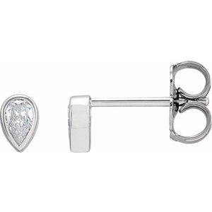 14K White Gold Pear 4 X 2.5 Mm  1/5 Ctw Lab-Grown Diamond Micro Pear Bezel Earrings, Length: 0.37 In