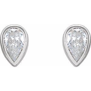 14K White Gold Pear 4 X 2.5 Mm  1/5 Ctw Lab-Grown Diamond Micro Pear Bezel Earrings, Length: 0.37 In