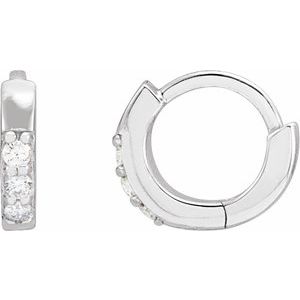 14K White Gold Each Round Shape 1.3Mm I1, Gh .03 Ctw Natural Diamond Hinged Hoop Earring, Length: 8 Mm, Thickness: 1.6 Mm