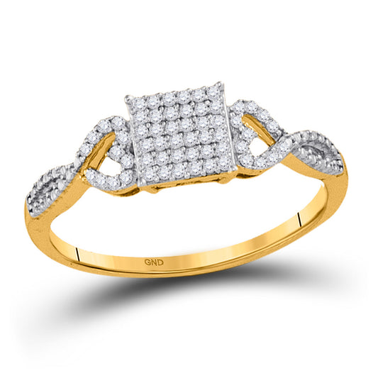 10K Yellow Gold Womens Round Diamond Square Cluster Ring 1/5 Cttw, Womens Size: 5-10