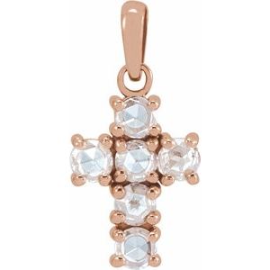 14K Rose Gold Round 2.5Mm Ghi Vs/Si1 1/4 Ctw Natural Diamond Rosecut Cross Pendant