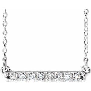 Sterling Silver Round 1.7Mm G-H I1 French-Set Bar Necklace, Length: 16 In