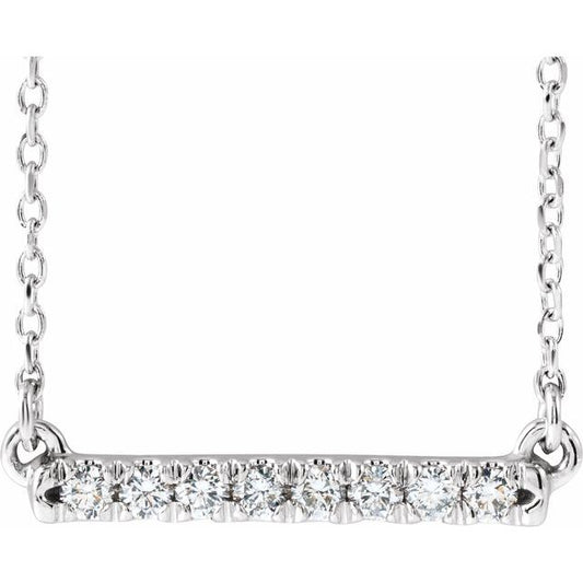 14K White Gold Round 1.7Mm Vs, F+ 16-18 In Polished French-Set Bar Necklace